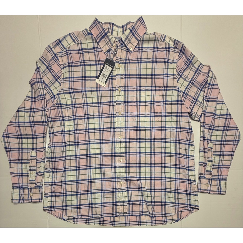 Vineyard Vines Mens XL Classic Fit Island Twill Plaid Shirt Pink Cloud 1W011486